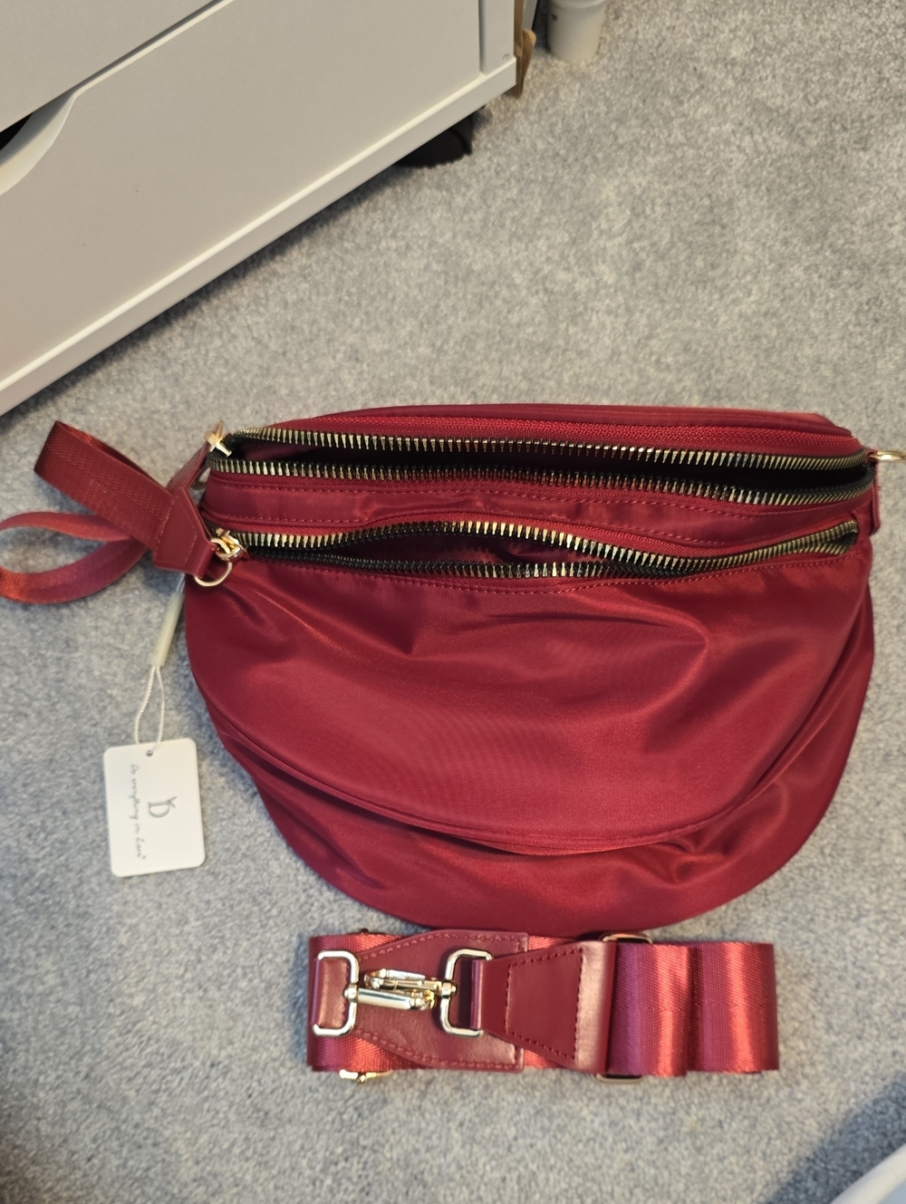 Women's Burgundy Crossbody Saddle Bag with Adjustable Strap